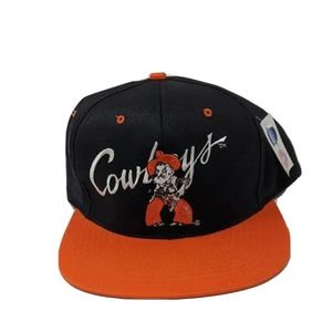 Vintage 70s 80s Oklahoma State Orange Canvas Trucker Rope Snapback Hat Retro VTG